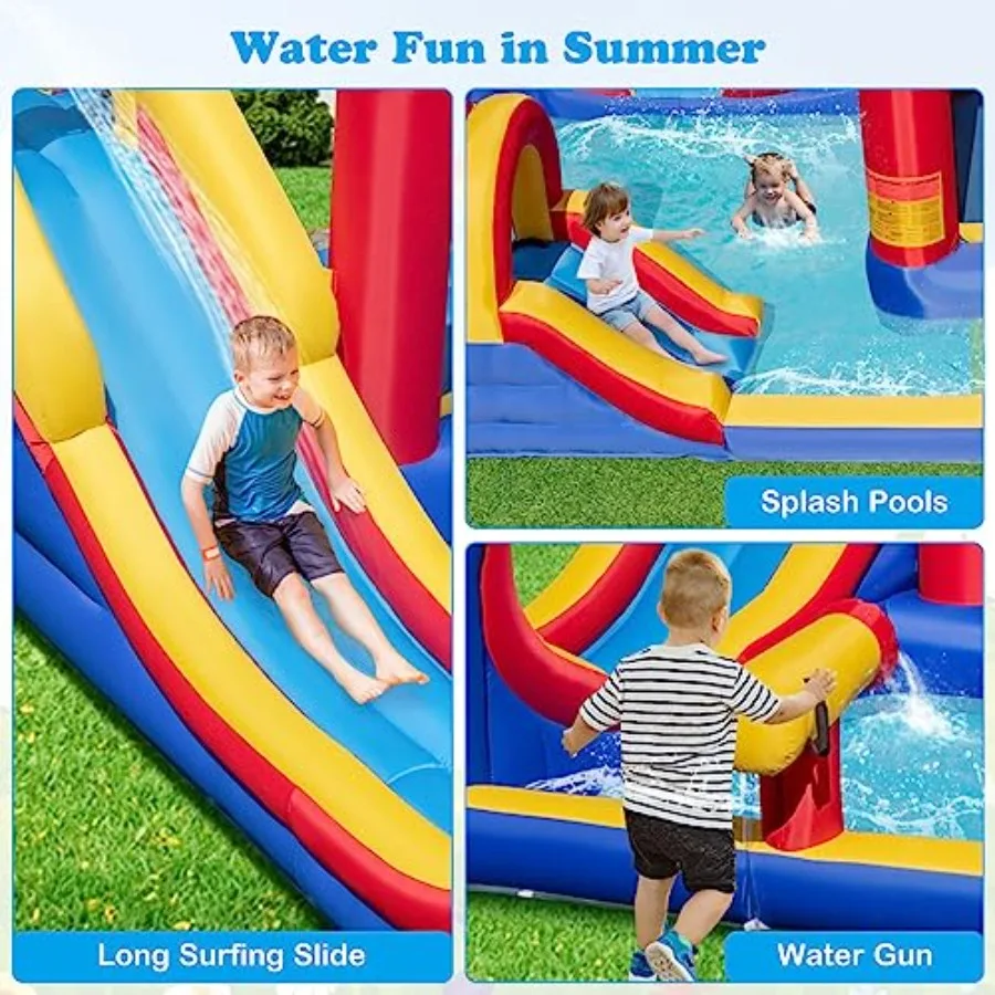 Outdoor inflatable water slide park for backyard use PVC material blue and yellow color 8-in-1 design with dual slides splash p view 4