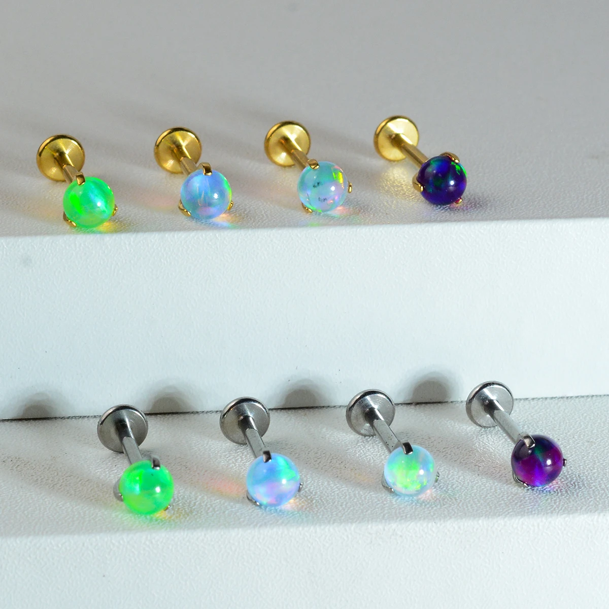 1PC Ttianium Steel Piercing Labret Stud Opalite 16G Externally Thread Stud Earring Ear Tragus Cartilage Flat Helix Daith Jewelry view 5