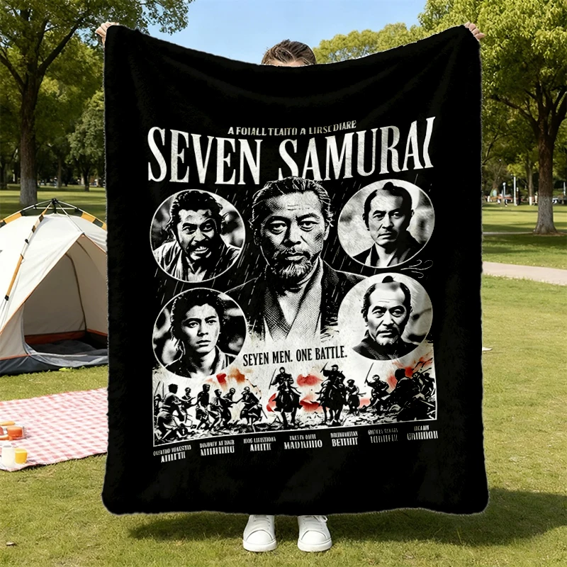 Seven Samurai Film Cozy Blanket, Akira Kurosawa Japanese Cinema Graphic Warm Blanket