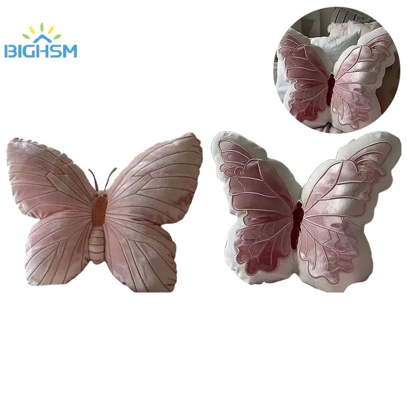 Cute Maiden Pink Butterfly Throw Pillow Cushion Plush Soft Stuffed Animals Lifelike Butterflves Throws Pillow Cushion Home Decor