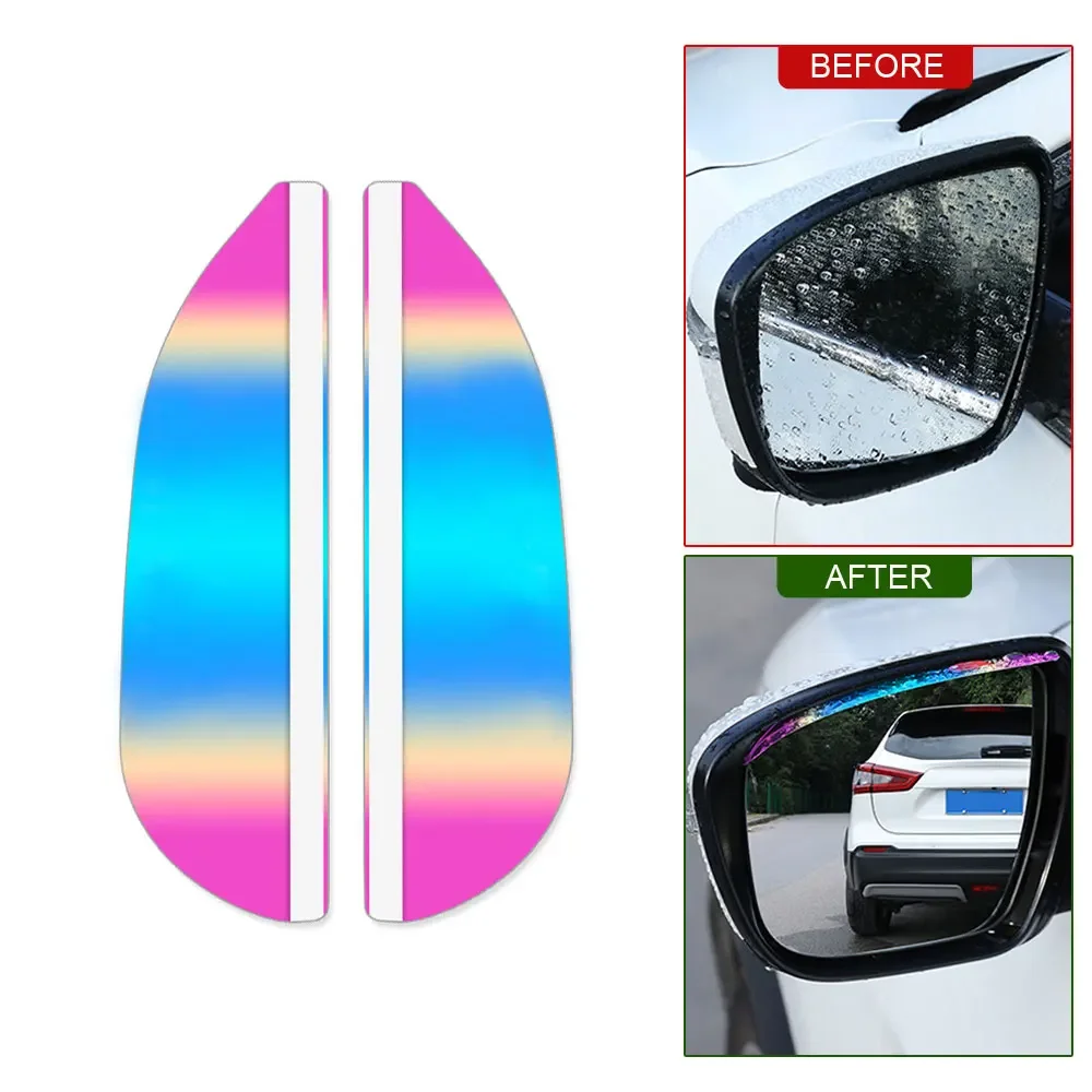 1Pair Gradient Colour Car Mirror Universal Car Reflector Rain Brow Phantom Dazzle Phantom Rain Brow Dustproof Auto Accessories