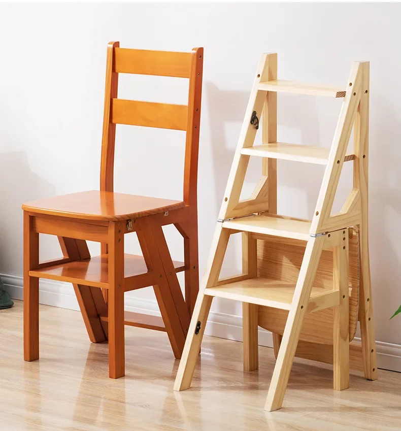 MOMO Solid Wood Ladder Chair Household Ladder Chair Folding Dual-use Ladder Stool Climbing Pedal Staircase Multi-functional