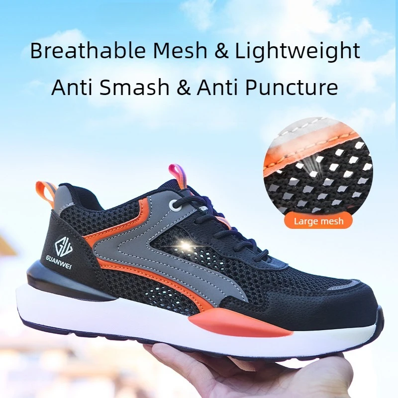

Летние рабочие кроссовки из сетчатого материала, легкие, с защитой от проколов, стальным носком, дышащие, защитные рабочие ботинки для мужчин