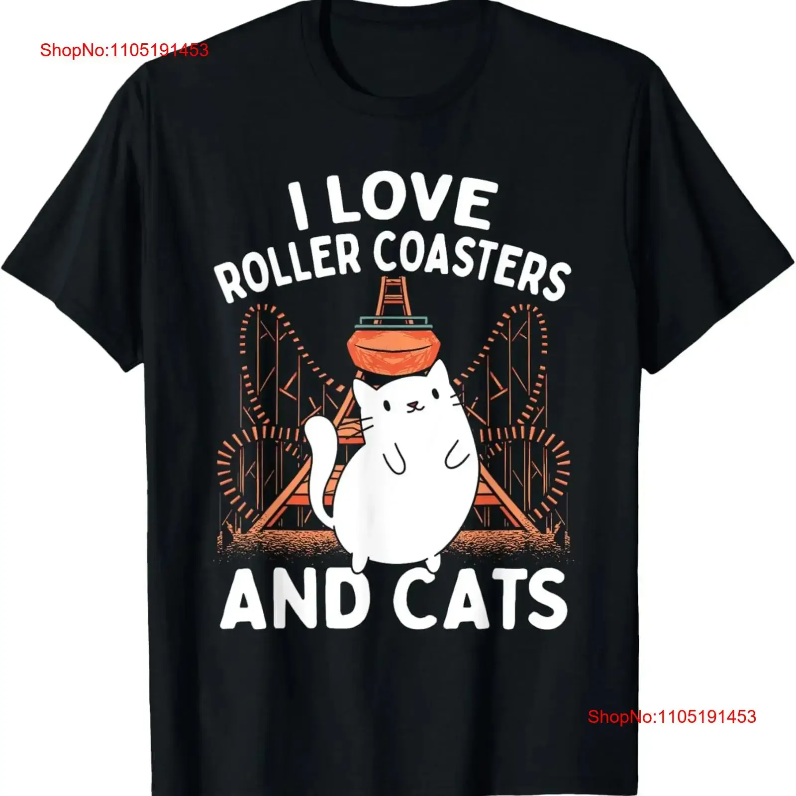 

Theme Park Vacation I Love Roller Coasters And Cats T Shirt vintage Washed Stylish Casual Slightly homme Soft Comfortable