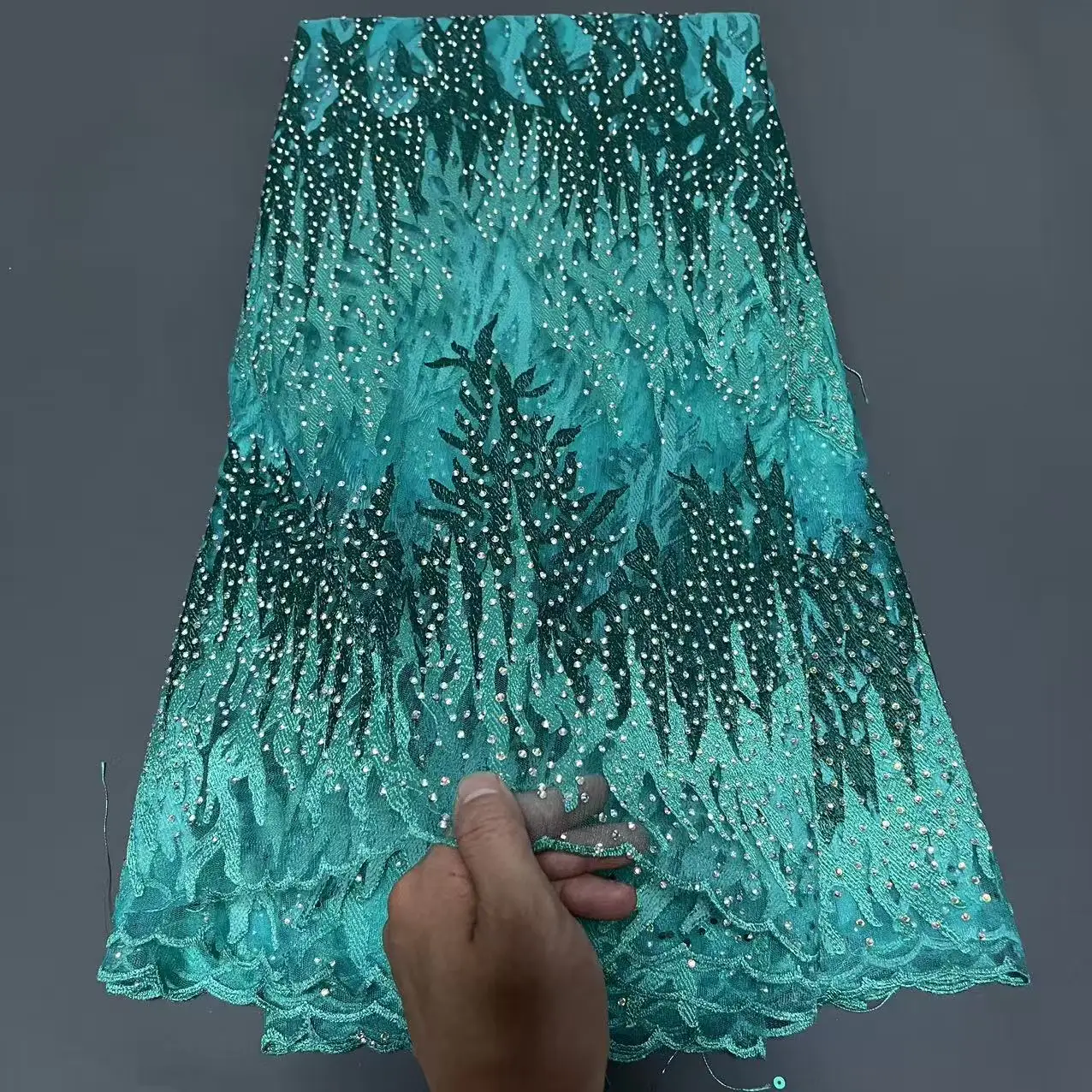 

2025 High Quality African Nigerian Lace Fabric Embroidery Tulle Pure Wedding Party Dress Guipure Sequins For Sewing Beads 5yards