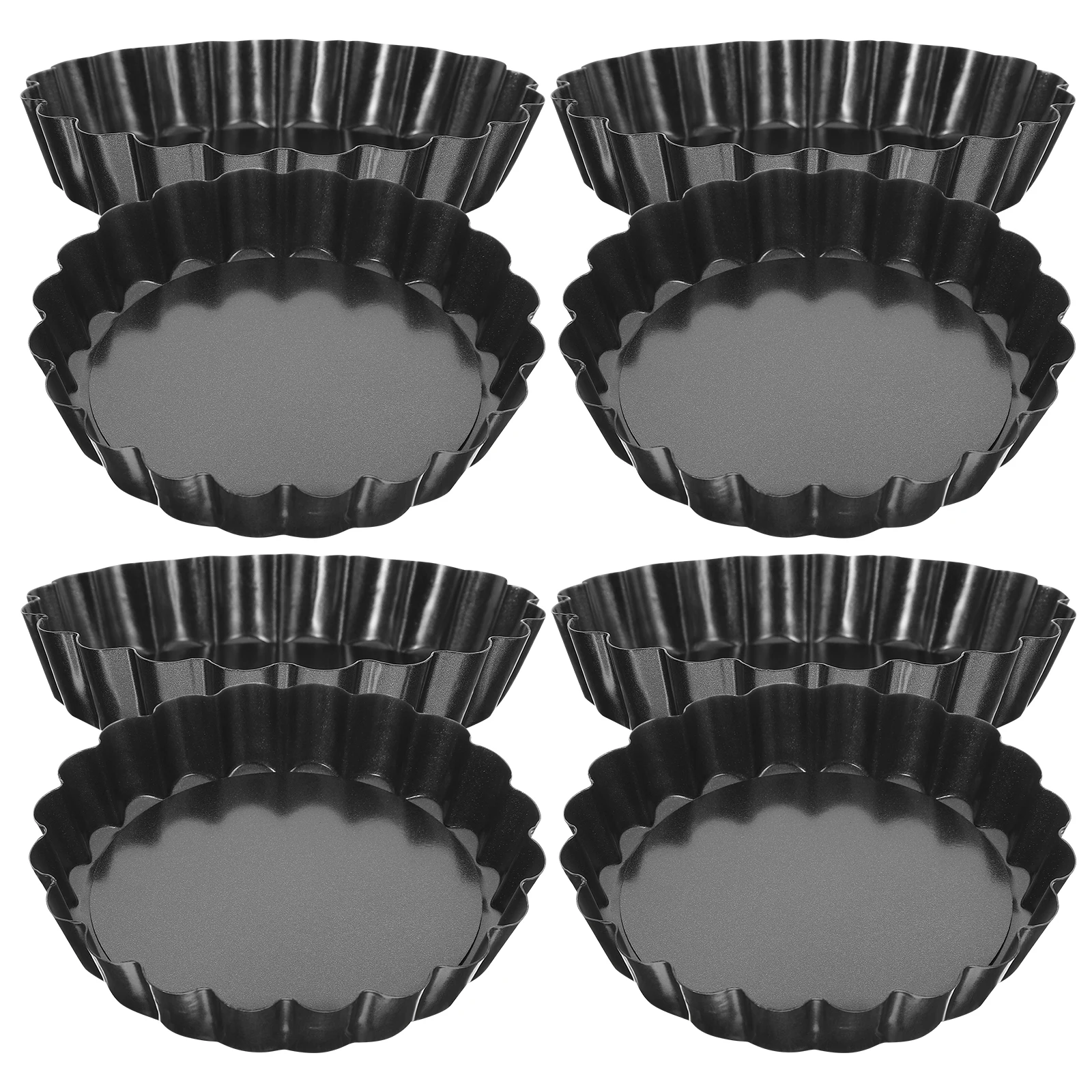 

8pcs Pans Removable Bottom Tart Molds For Baking Egg Tart Mold Carbon Steel Baking Tray 3 Inch Black Kitchen Bar