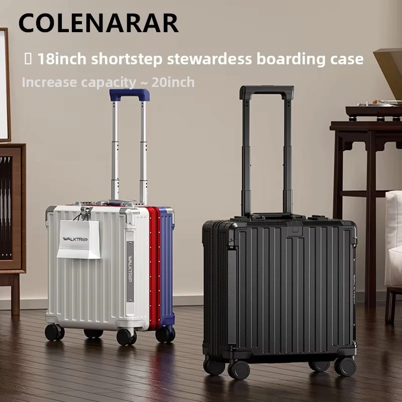 COLENARA 18 Inch Suitcase Small Boarding Box ABS + PC Trolley Case Aluminum Frame Password Box Women's Carry-on Travel Luggage