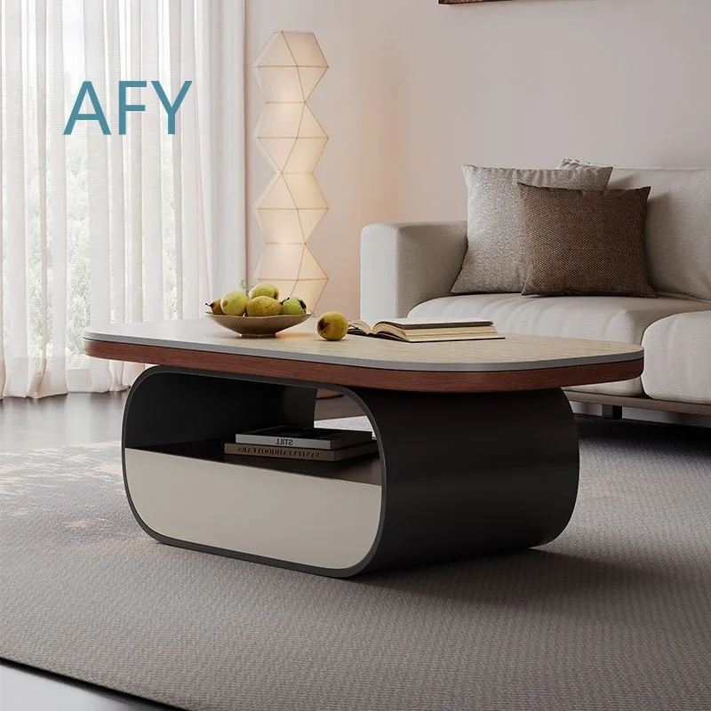 New Italian Style Oval Marble Top Solid Wood Coffee Table for Small Living Room Luxury Minimalist Modern Home Sofa