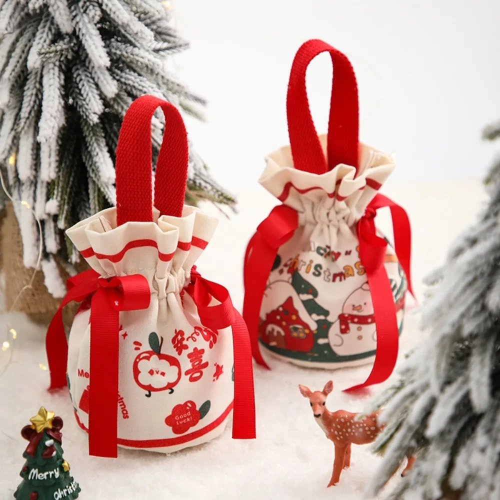 Bolsa de regalo de Navidad de lona con estampado de terciopelo portátil, bolso de mano con muñeca