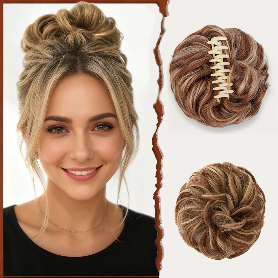 

Наращивание волос в виде булочки с зажимом для женщин — синтетические волнистые кудри со сверкающими стразами, надежная фиксация для припостей, идеально подходит