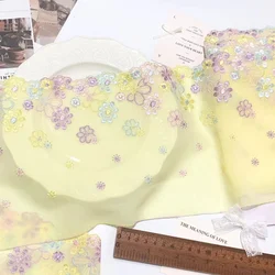 3 Meters 18cm wide Pink yellow Soft Mesh Embroidery Lace Trimmings Dress Accessories Lace Fabric Sewing Crafts Doll Material