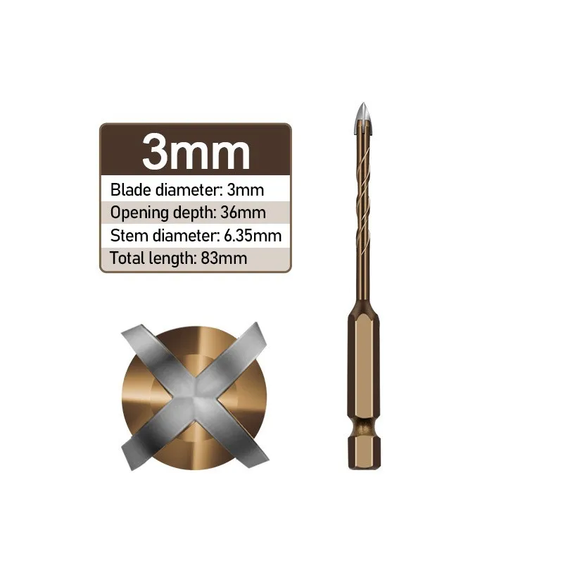 3-12mm Cross Hexagonal Tile Drill Bit Glass Ceramic Concrete Hole Opener Four-edged Drill Bit Multifunctional Drilling Tool