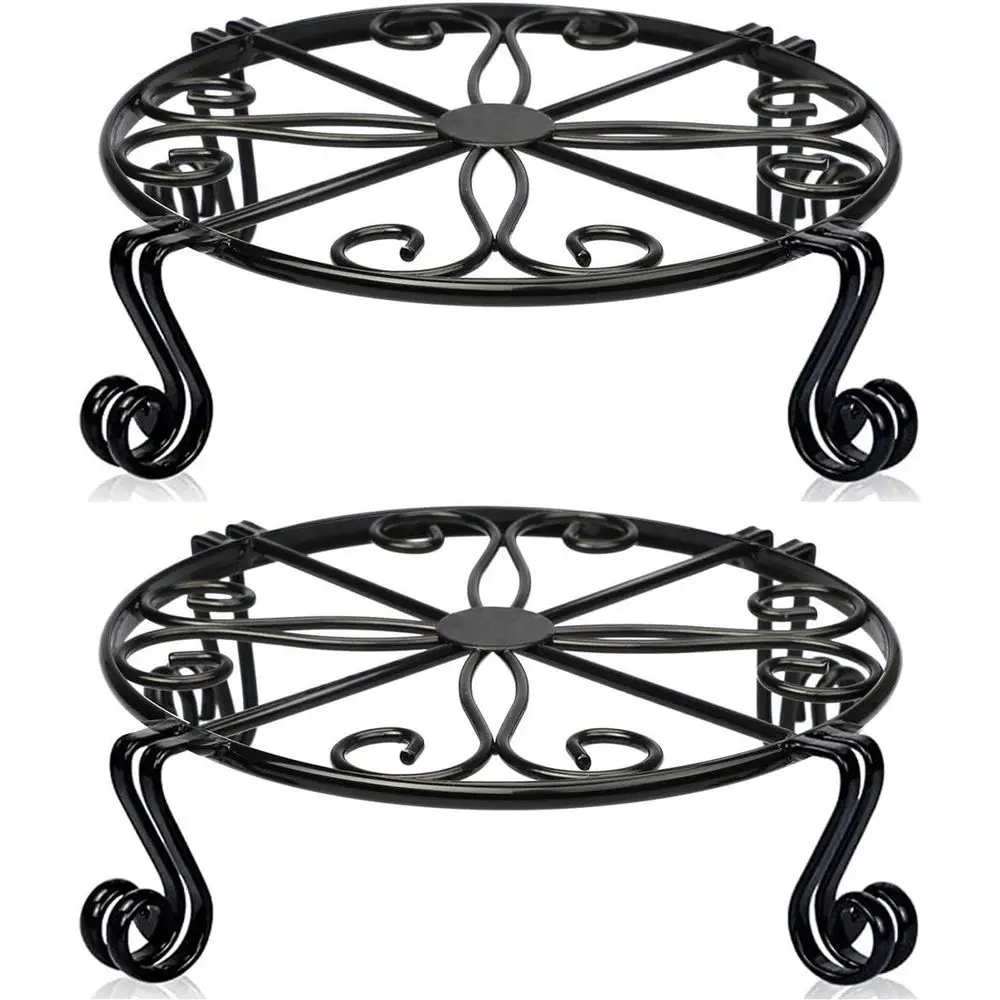 

2 Pack 12x3.1 Black Plant Stand or Pot Heavy Duty Potted Holder Indoor Outdoor Metal Rustproof Iron Garden Container Round Suppo