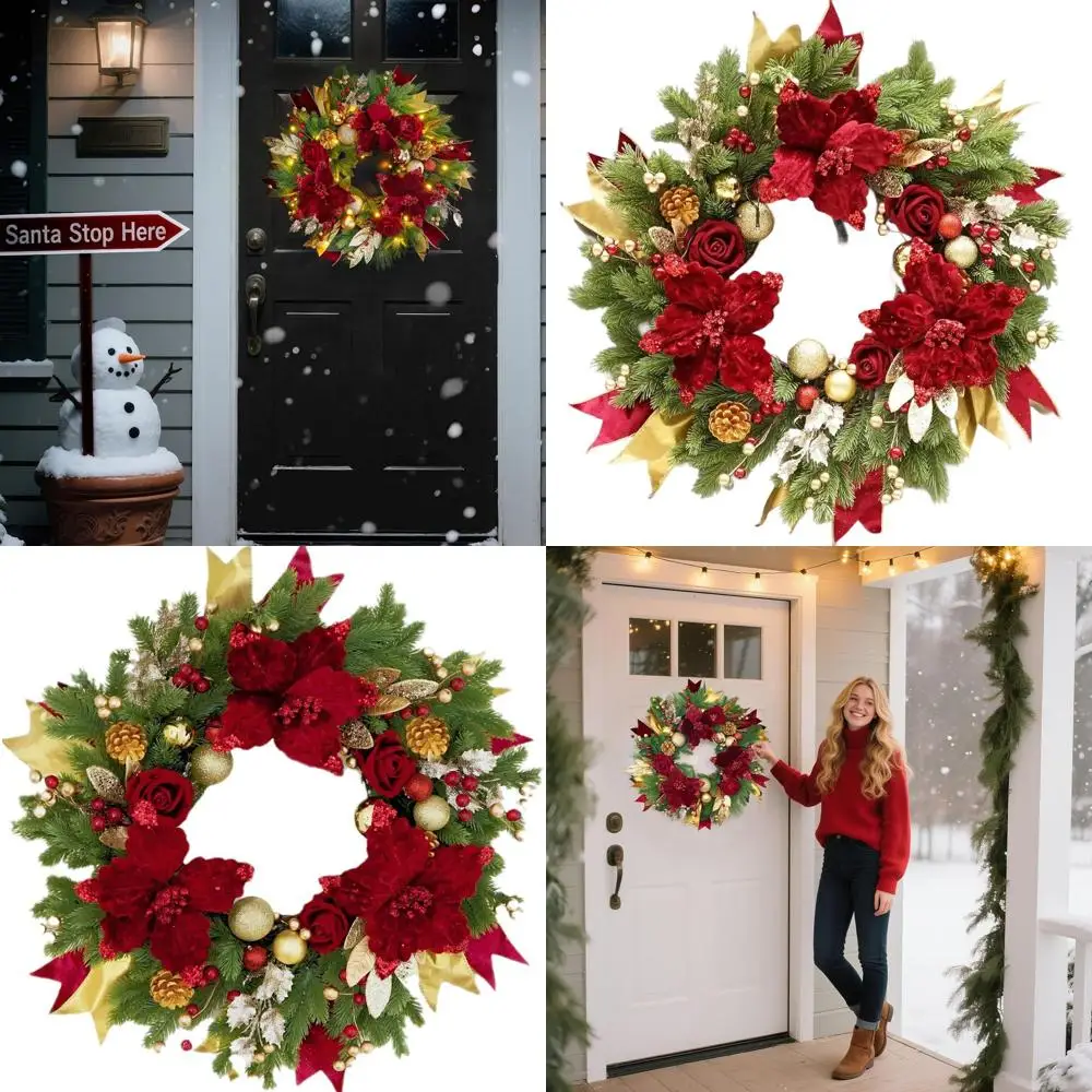 

24 уличных рождественских венок с подсветкой, большой декоративный венок для праздничного сезона, подходит для использования в помещении или на открытом воздухе