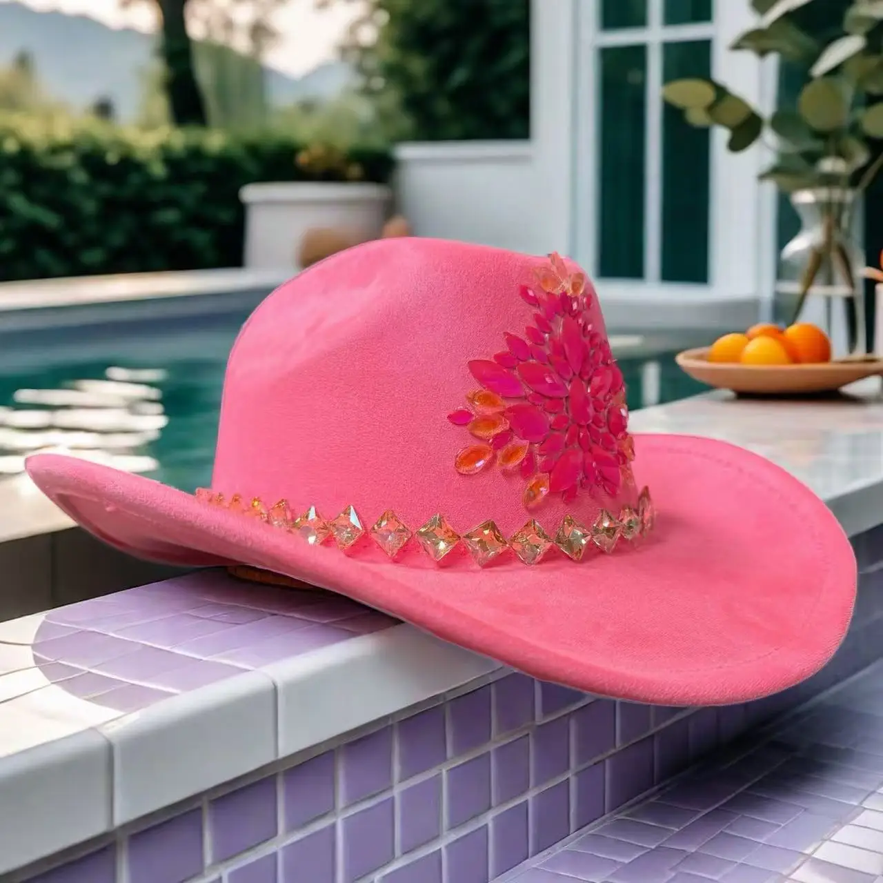 HongLuan Pink Felt Glitter Costume Hat Adult, Cowboy Hats Rhinestone for Woman, Cowboy Cosplay Female Accessories & Cowgirl Cap