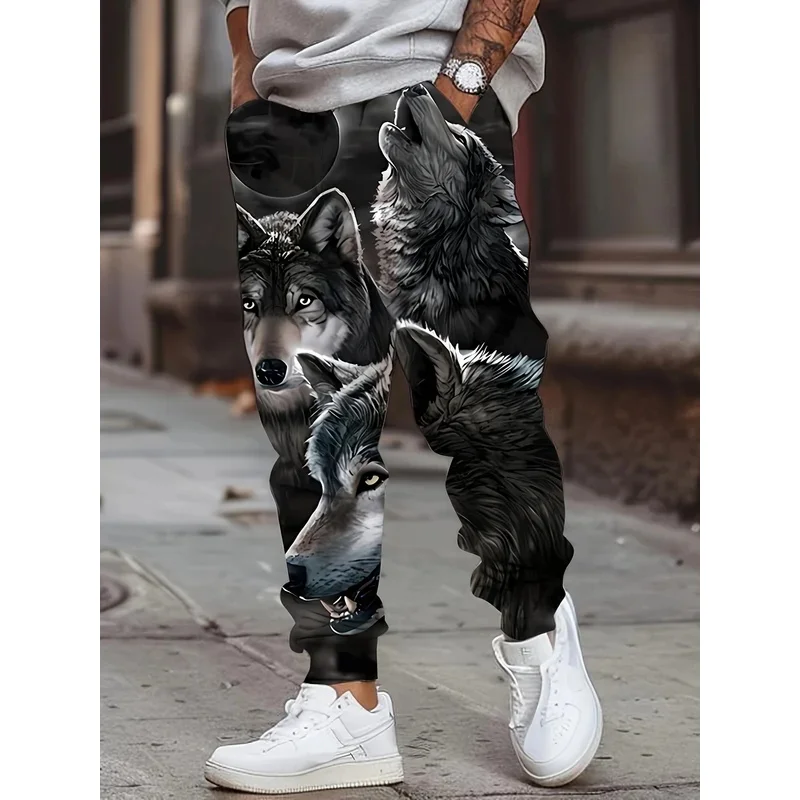 

Hot selling new men's autumn wolf roar print soft and comfortable drawstring pants outdoor street style pants