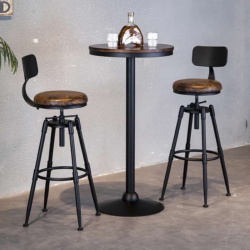Tabouret de Bar Rond en Métal, Réglable et Étanche, Mobilier de Restaurant