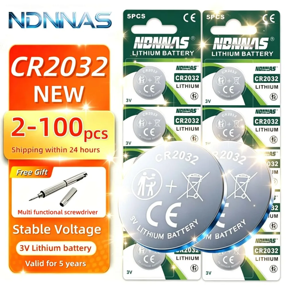 2-100 pilas CR2032 de 3V de litio para juguetes, calculadoras, controles remotos de coche, relojes de pulsera, pilas de botón CR2032