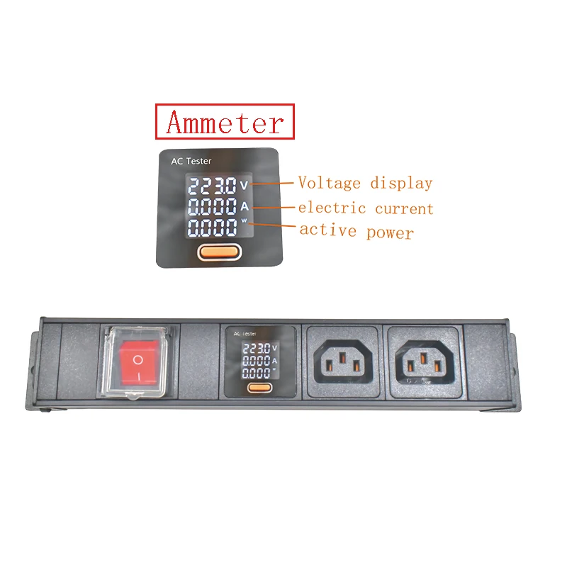 Aluminum alloy shell high-power C13 socket 1-10AC, with double break switch ammeter