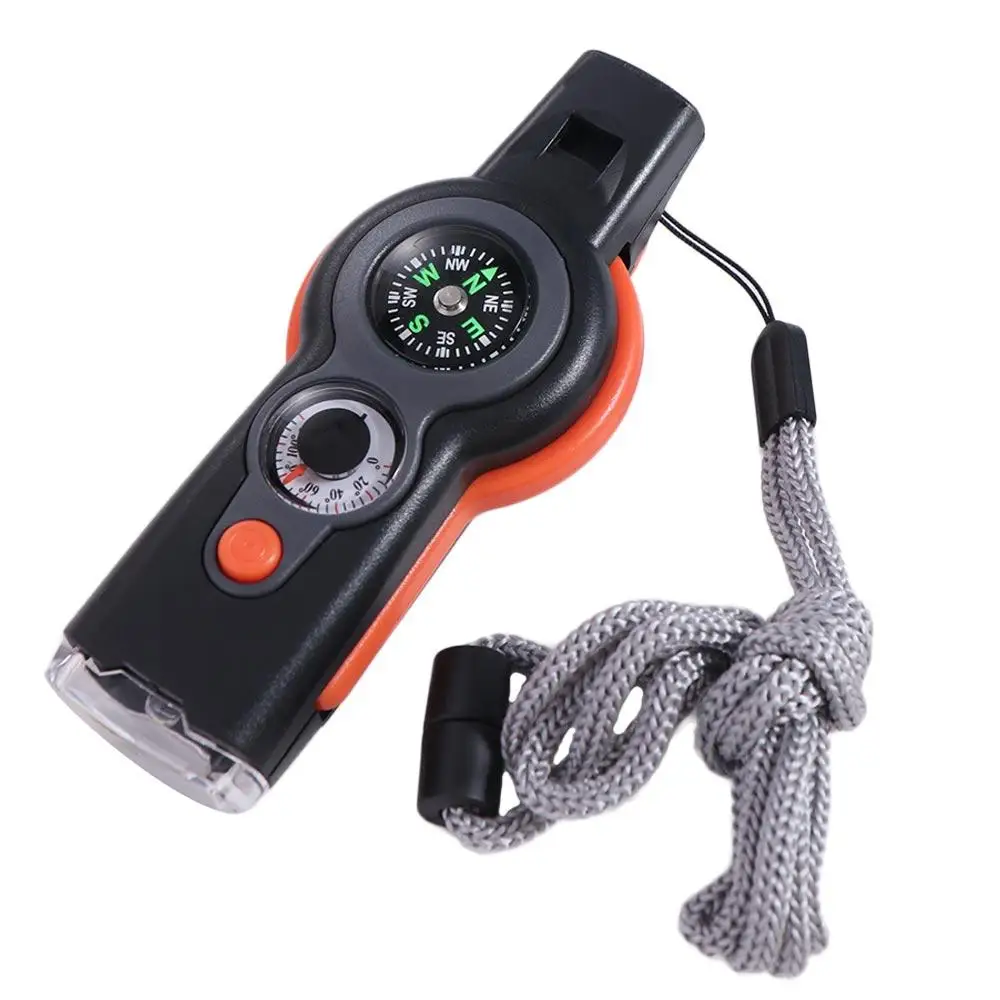 

Compass Emergency Whistle LED Light Thermometer Survival Whistle High Decibel Reflector 7 in 1 Whistle Outdoor Tools