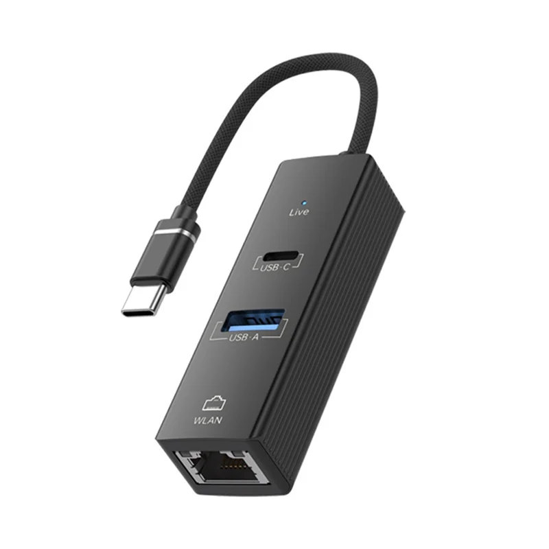 FFYY 유선 네트워크 카드 유형-C ~ 3.0HUB 100M 휴대 전화 태블릿 노트북 데스크탑 RJ45 네트워크 카드 검정색