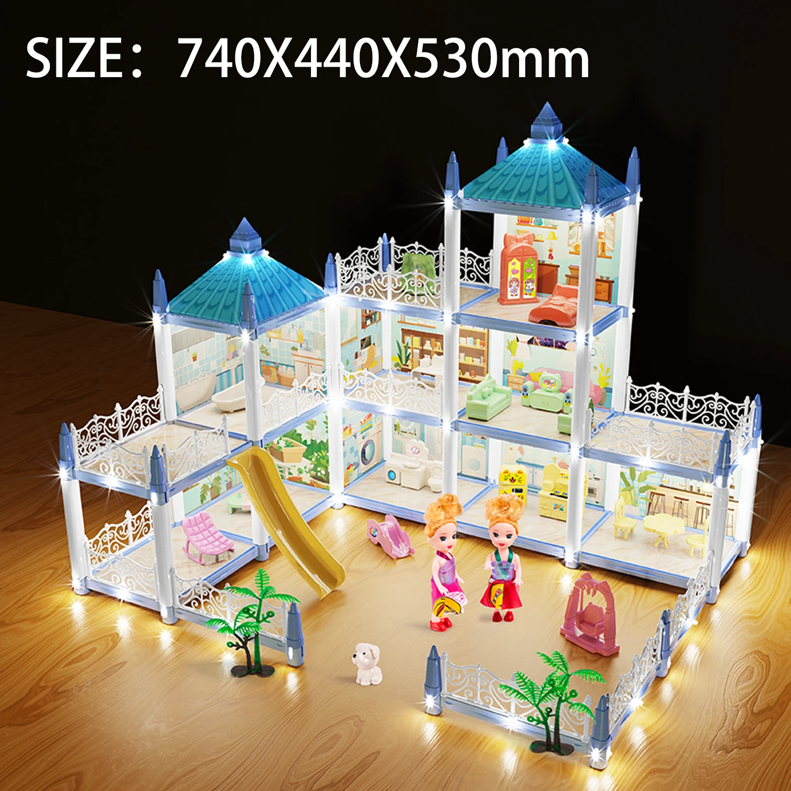 Doll Houses 3d Assembled Diy Miniatures Dollhouse Accessories Villa Princess Castle With Led Light Girl Birthday Gifts Toy