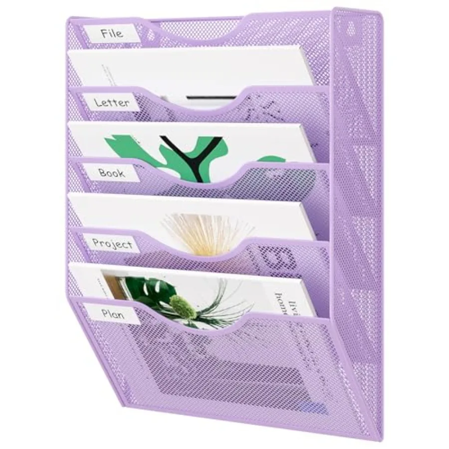 

Wall File Organizer 5 Tier Hanging Paper Folder Holder Zero Assembly Metal Mesh Wall Mounted Mail Organizer for Office Home Cla
