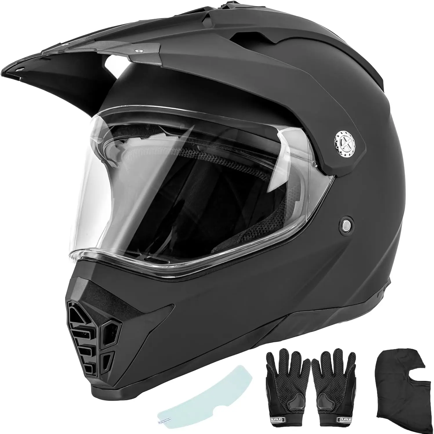 Casco deportivo doble para motocicleta todoterreno, casco de cara completa, doble visera, Dirt Bike, ATV, Motocross, con máscara y guantes, Unisex, A