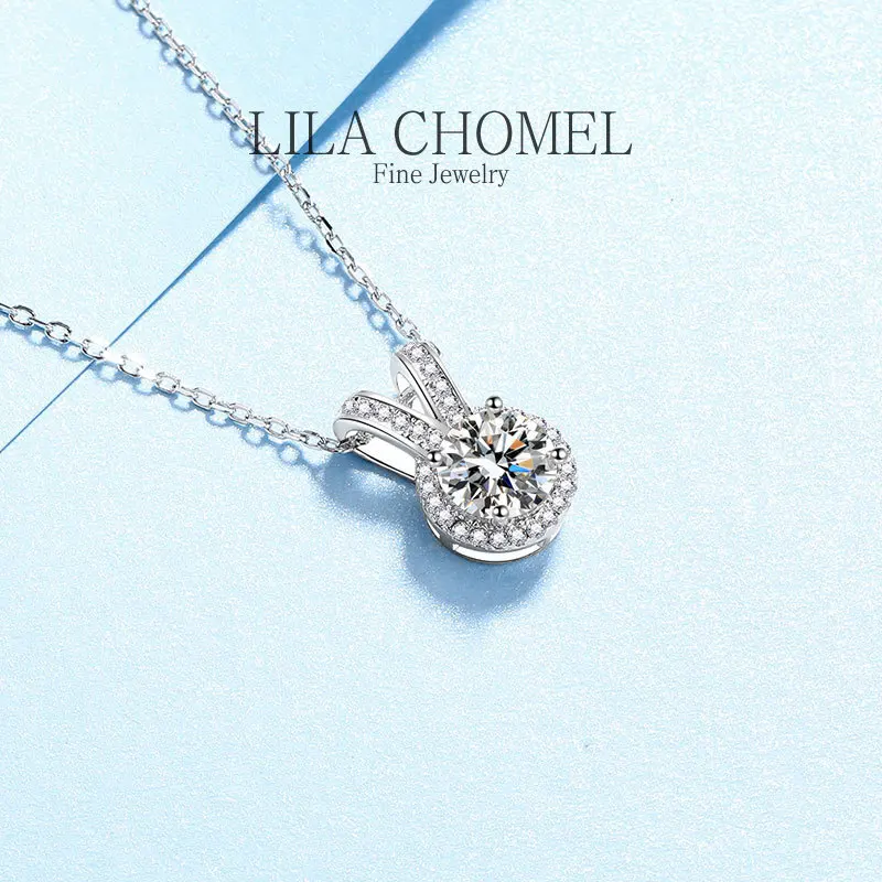 Original PT950 Platinum Chain Pendants V shaped Wedding jewelry Real 1 CT Luxury Round Moissanite Diamond Necklaces for Women