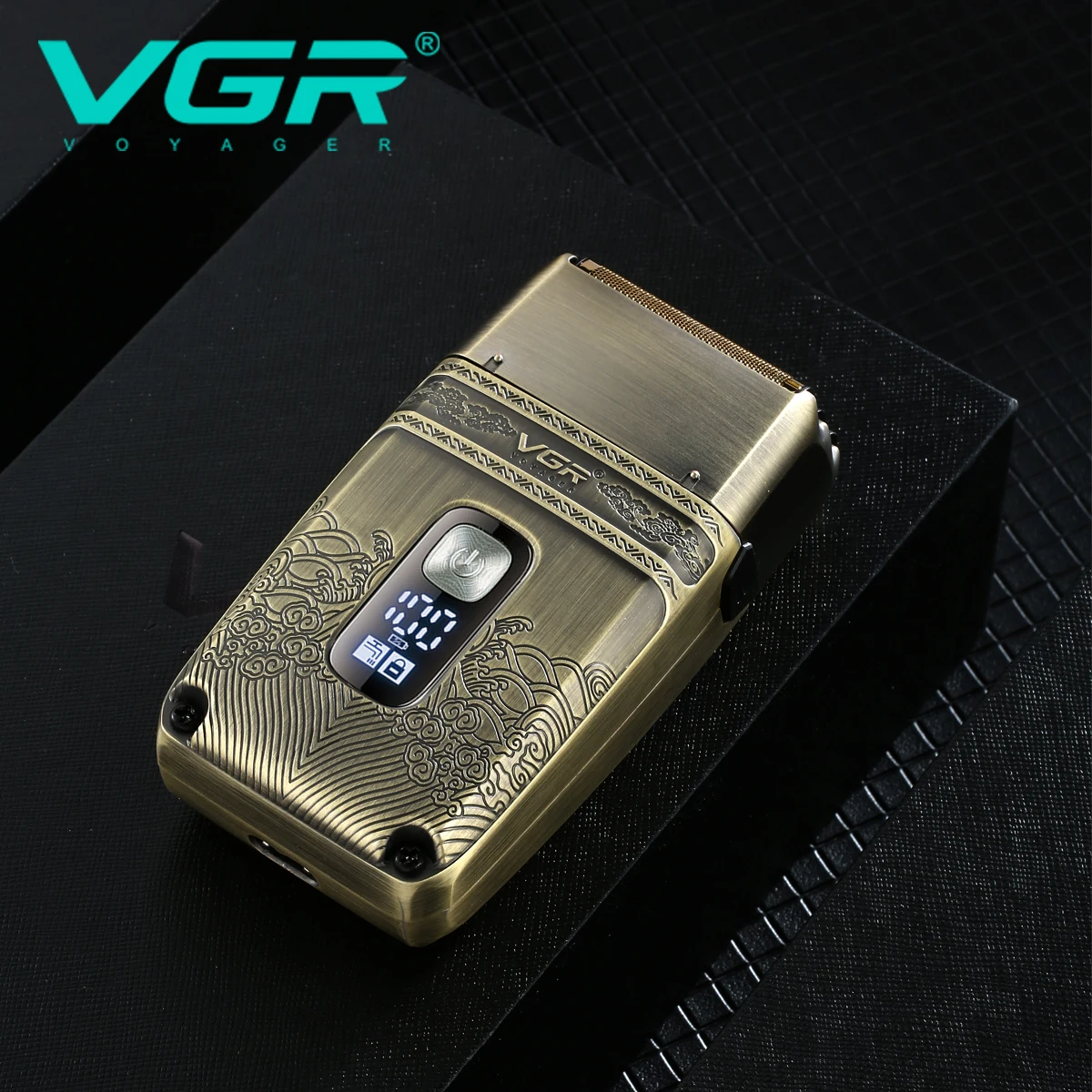 VGR プロフェッショナルハイエンドヘアトリマーセット、レトロメタル電動プッシュシザー、家庭用 LED インテリジェントデジタルバリカン、シェーバー