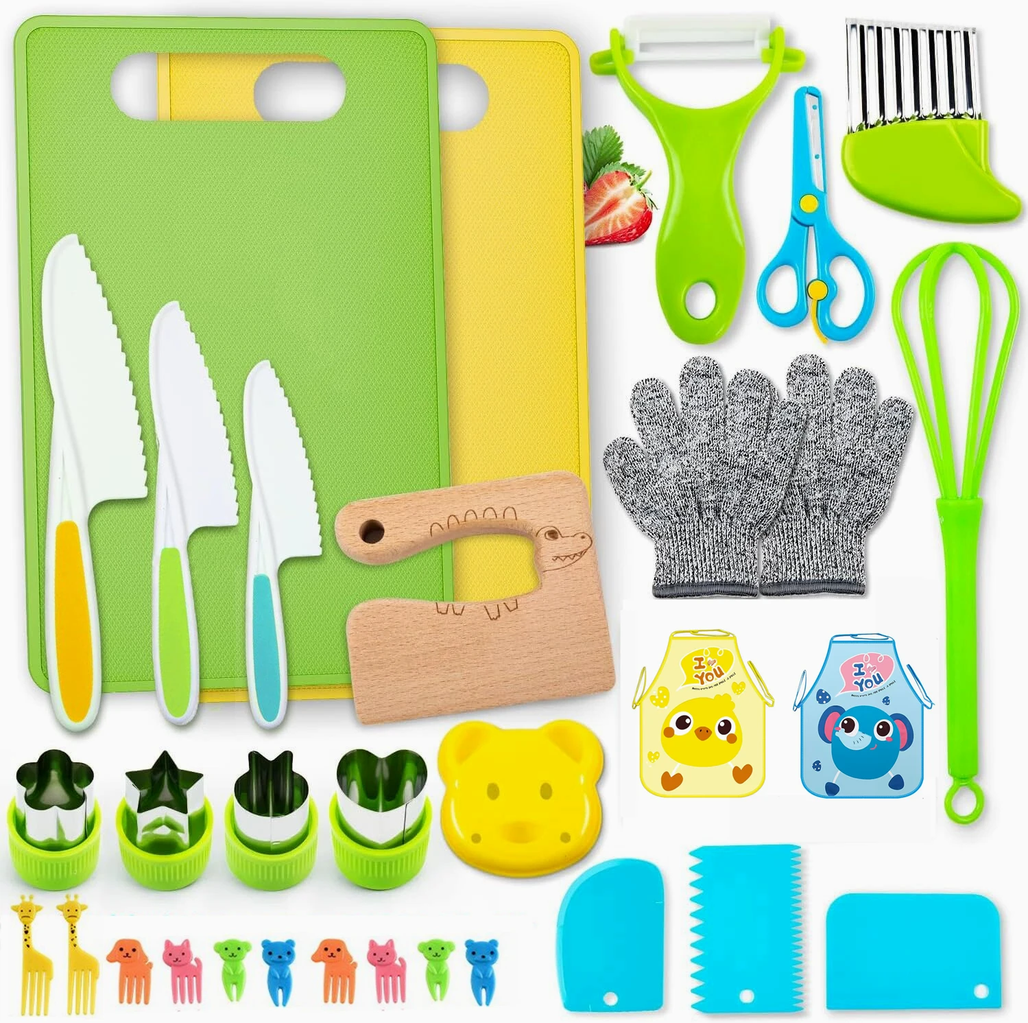 

31 шт. детские кухонные игрушки, безопасные ножи Монтессори с морщинистым резаком, настоящий функциональный набор кухонных инструментов для выпечки для малышей