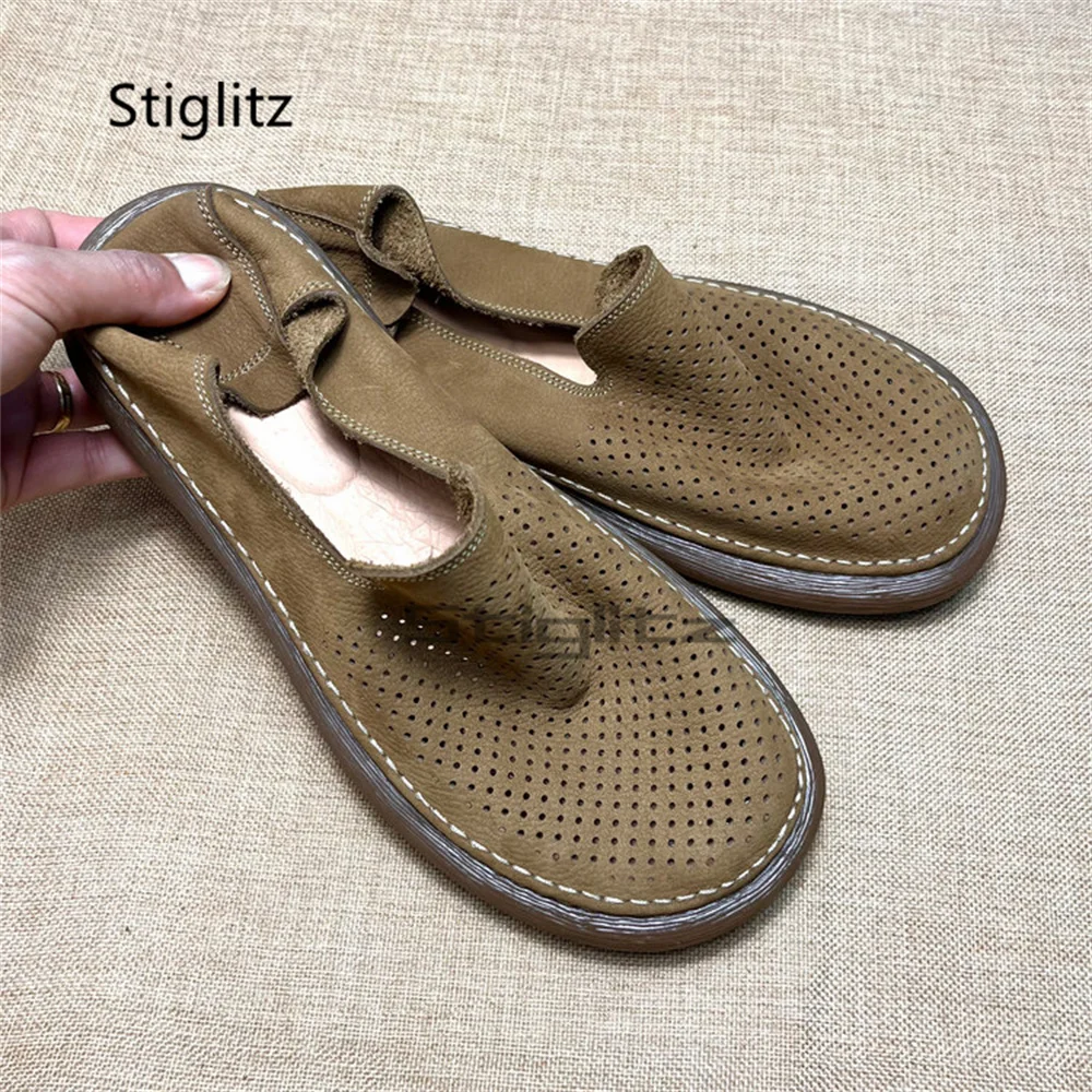 

Summer Breathable Leather Shoes for Men Slip On Loafers Soft Leather Soft Soled Casual Shoes Cowhide Hollow Out Men's Shoes