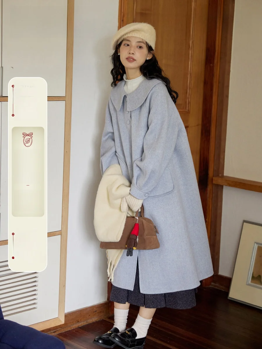 

Зимнее шерстяное двустороннее твидовое пальто Nov Et, удлиненное, с отложным воротником, в стиле ретро, женская верхняя одежда премиум-класса