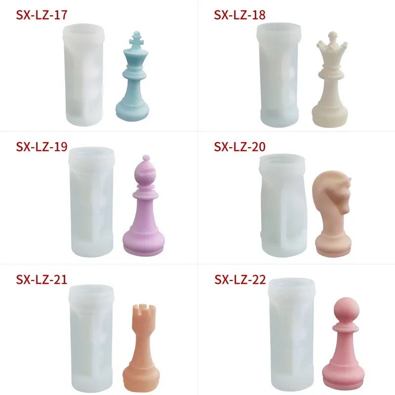 New Large Chess Silicone Mold DIY Chess Piece Six-piece Set Creative Aroma Candle Plaster Model for Wholesale Drop Shipping