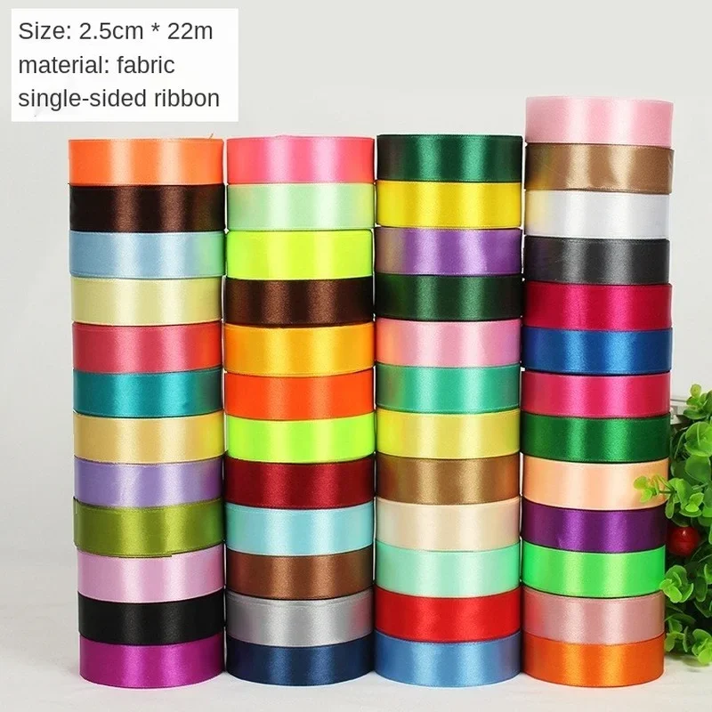 22Meters/roll 25MM Single Face Polyester Satin Ribbon for Hair Bows Gift Packaging DIY Handmade Material Wedding Christmas Decor