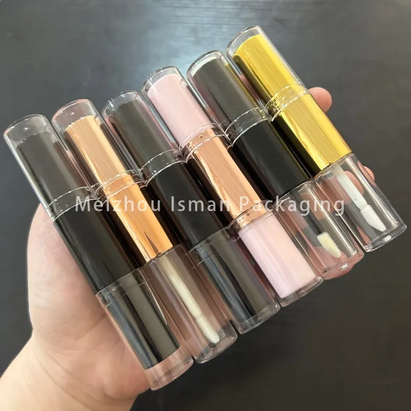 50Pcs 2 in 1 Rose Gold Lipstick Lip Oil Packaging Container Black Double Head Two Sided Dual Lipstick Lipgloss Tube 10ml 4ml