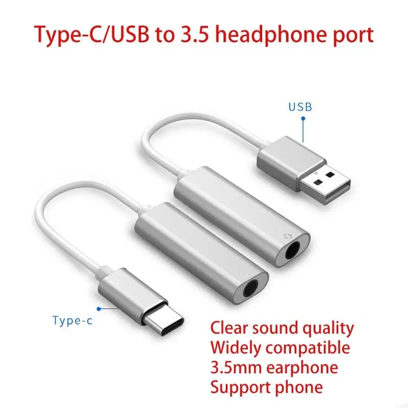 1 PC Computer Sound Card USB Type-C to 3.5 mm Stereo Headphone Port Adapter