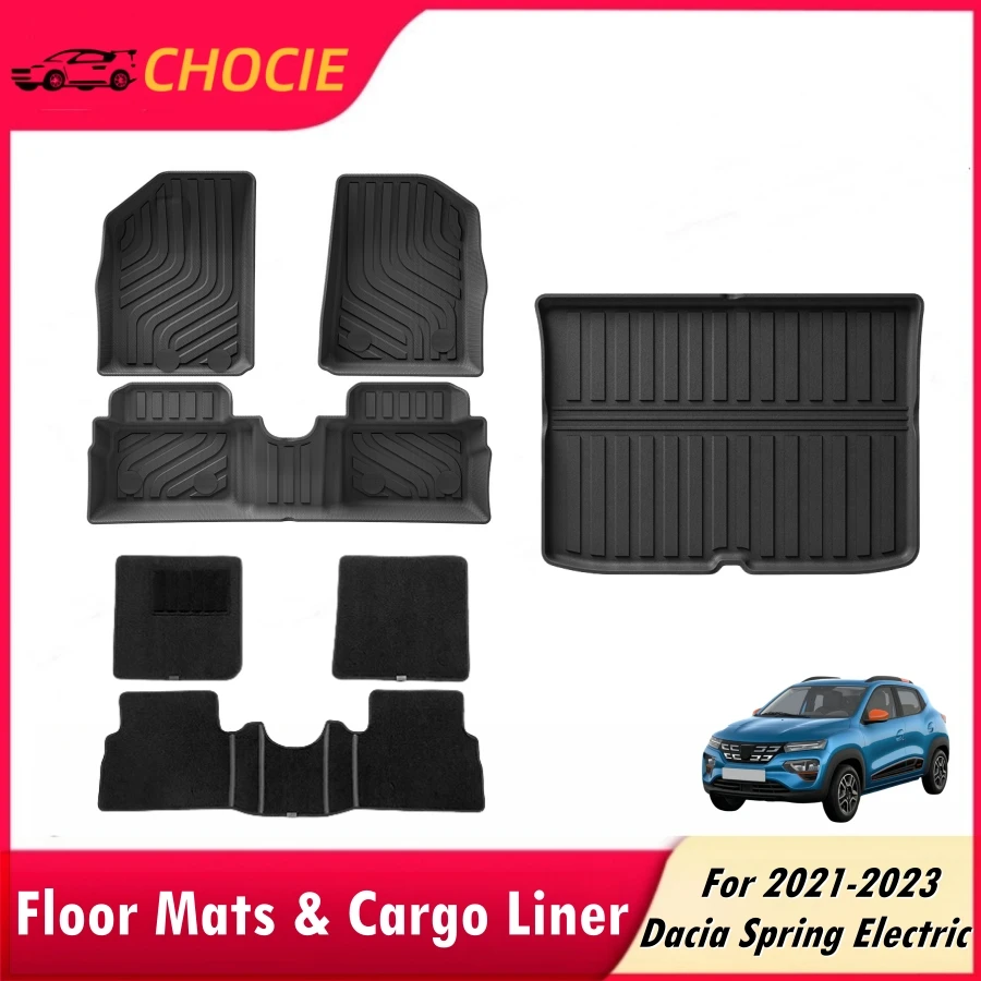 Floor Mats & Cargo Liner Set for Renault Dacia Spring Electric 2021-2023 Black TPE All Weather Floor Liner for Dacia Spring