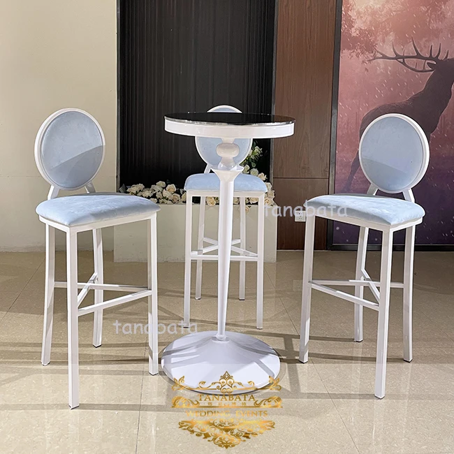 Simple Iron Metal Frame Bar Furniture Luxury White Cocktail Table Set