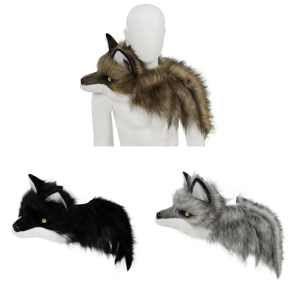 Faux Fur Wolf Fox Head Mask Shawl Plush Costume Personality Anime Cosplay Party Festival Carnival Stage Masquerade Costume Props