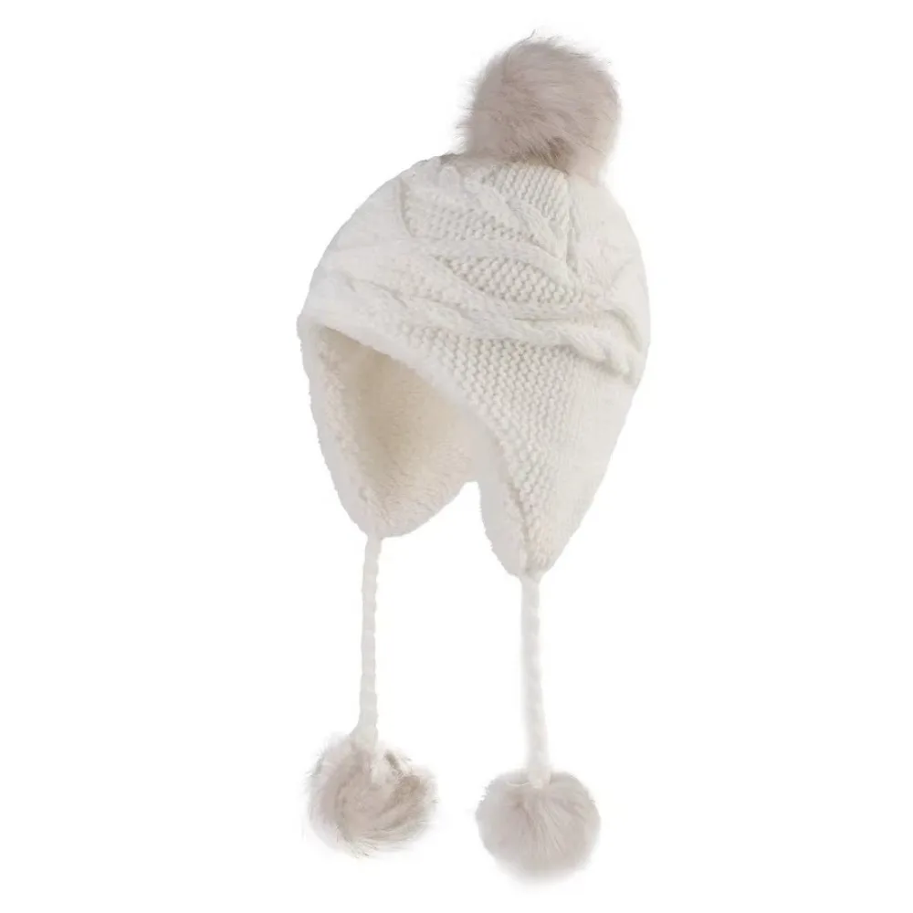 

Cute Soft Sherpa Lined Girls Skull Cap With Earflaps Warm Beanie Kids Winter Hat With Pom-Pom Sherpa Lined Hat Winter Kids Wear