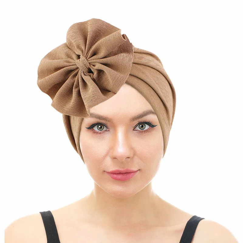 Turbante de flores grandes para mujer, Hijabs de moda, envolturas para la cabeza con cuentas, gorros de Gele automático africano, pañuelo musulmán para la cabeza, gorros de quimio