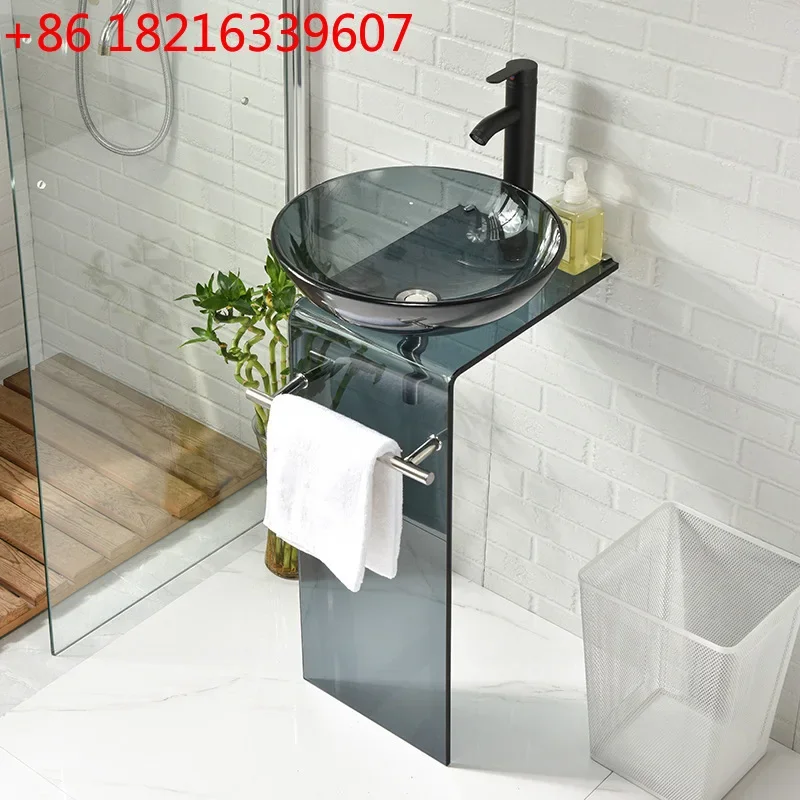 TAO No punching balcony glass wash basin small apartment bathroom wash basin floor type