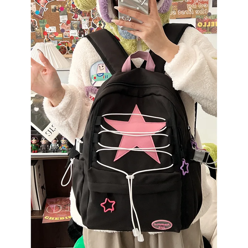 Y2K Teenager Girls School Backpacks Large Capacity Cute College Student Schoolbags Lightweight Women Casual Travel Shoulder Bags