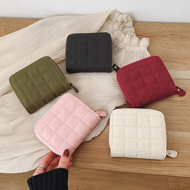 

Fashion Mini Short Women Wallets PU Leather Plaid Nubuck Female Credit Card Holder, Luxury Women's Card Case & Coin Purse