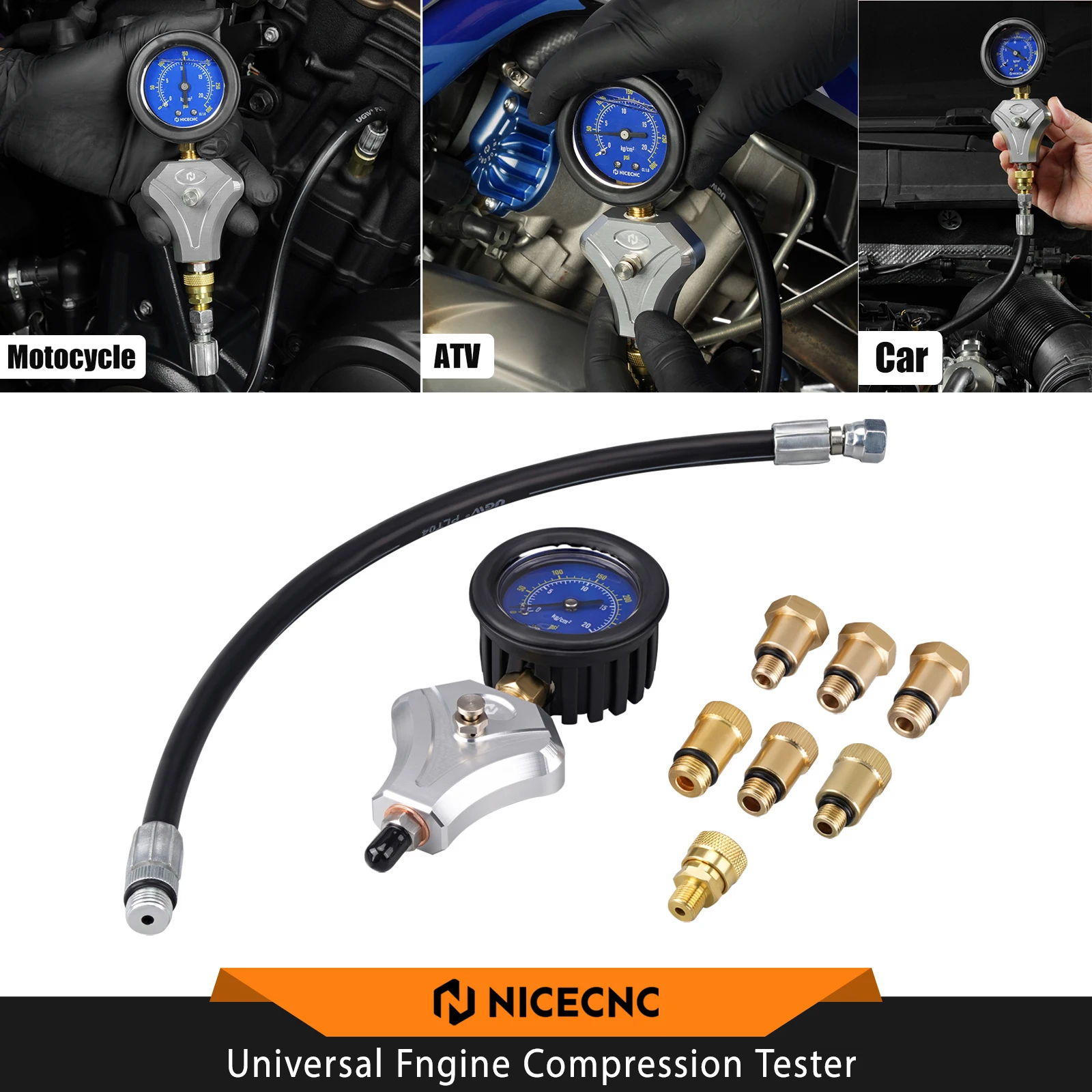 Universal Engine Compression Tester For Motorcycle ATV 2-stroke 4-stroke Engines For KTM EXC Honda Yamaha BMW Suzuki Kawsaki