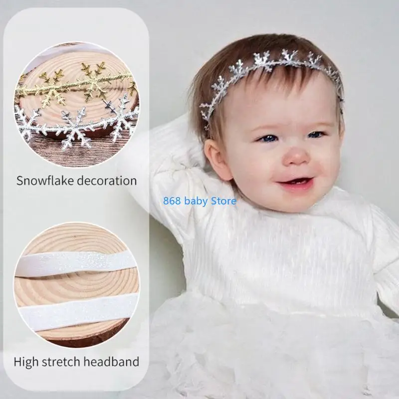 29EE トレンディな女の赤ちゃんヘッドバンドスタイリッシュな帽子スノーフレークヘッドバンドクリスマス用弾性頭飾り写真小道具幼児用