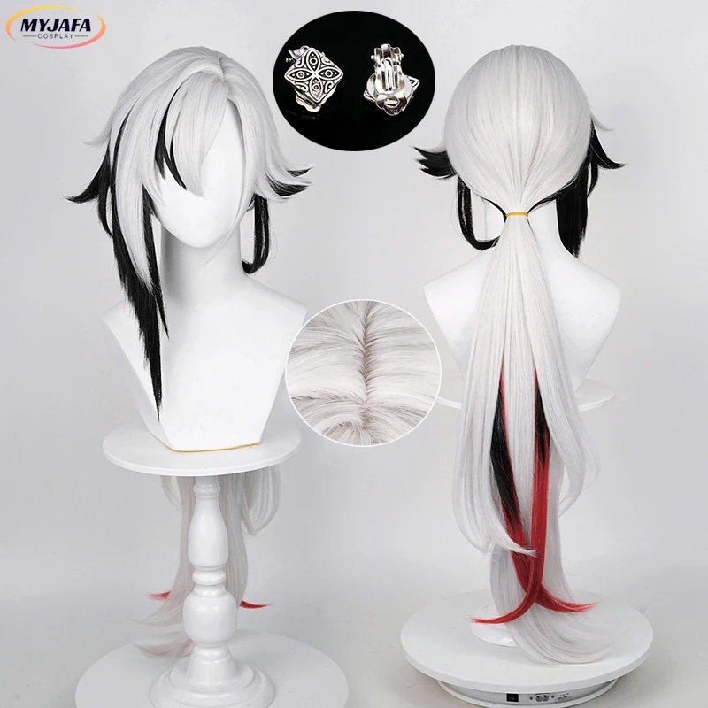 

New Shin Arlecchino Cosplay Wig Game Fontaine Long White Black Red Mix Heat Resistant Synthetic Hair Anime Wigs + Wig Cap