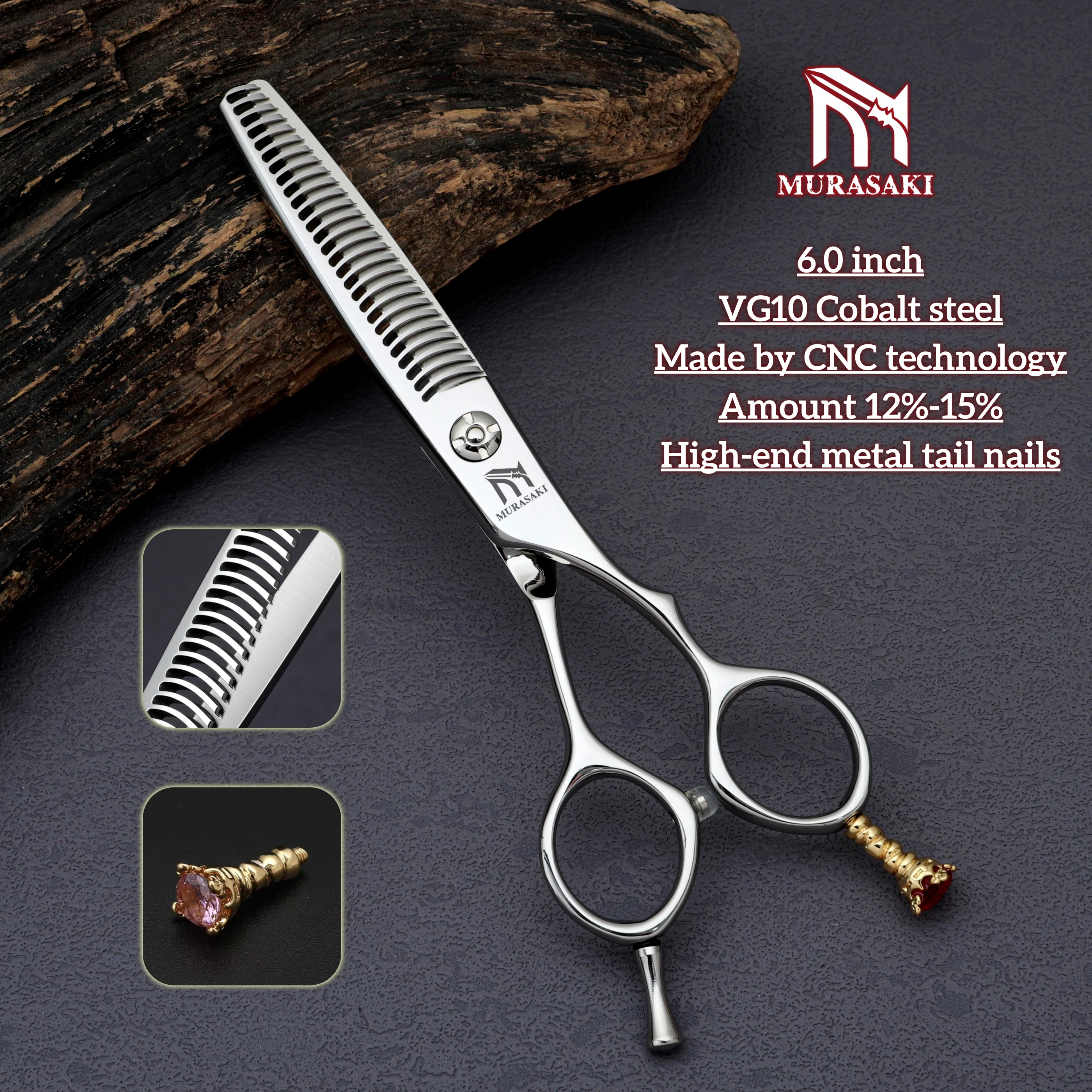 MURASAKI Top-level hairdressing scissors，6.0 inch hair thinning shears，Made by CNC technology，High-end barbershop accessories