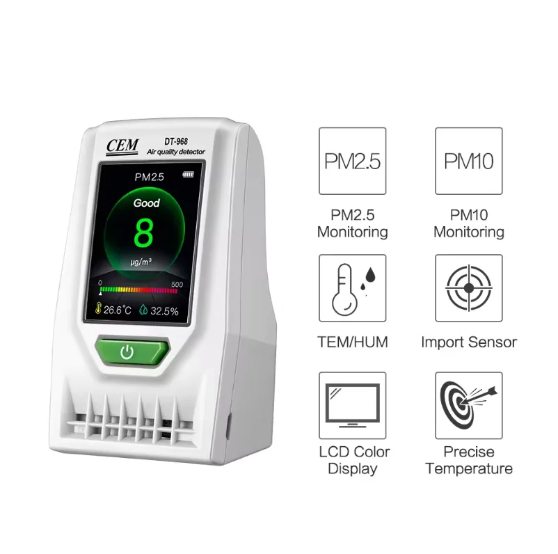 DT-968 rilevatore di qualità dell'aria PM2.5 per interni monitoraggio in tempo reale PM2.5/PM10 con temperatura dell'aria e HumidityHaze qualità dell'aria